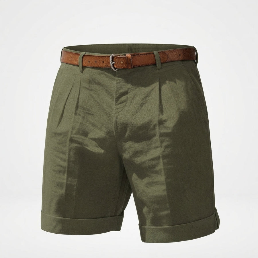 Men's Work Shorts | Pleated Front Rolled Hem Linen Blend