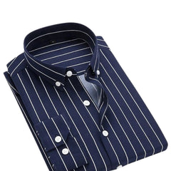 Cotton Striped Shirt Long Sleeve Slim Fit Summer - Navy blue