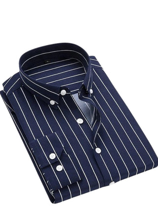 Cotton Striped Shirt Long Sleeve Slim Fit Summer - Navy blue