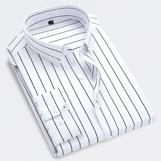 Cotton Striped Shirt Long Sleeve Slim Fit Summer - White