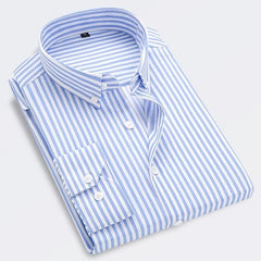 Cotton Striped Shirt Long Sleeve Slim Fit Summer - Light blue