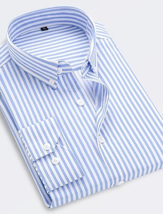 Cotton Striped Shirt Long Sleeve Slim Fit Summer - Light blue