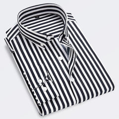 Cotton Striped Shirt Long Sleeve Slim Fit Summer - Black