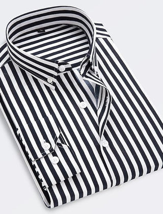 Cotton Striped Shirt Long Sleeve Slim Fit Summer - Black