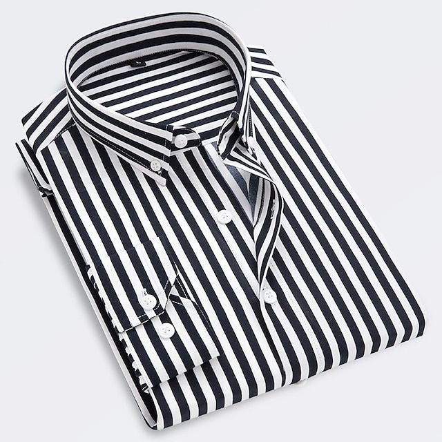 Cotton Striped Shirt Long Sleeve Slim Fit Summer - Black