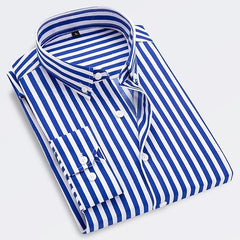 Cotton Striped Shirt Long Sleeve Slim Fit Summer - Blue