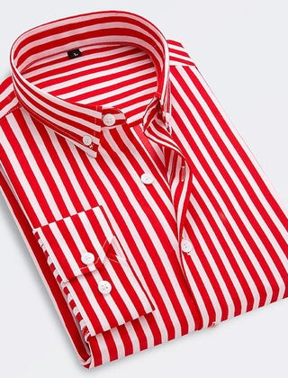 Cotton Striped Shirt Long Sleeve Slim Fit Summer - Red