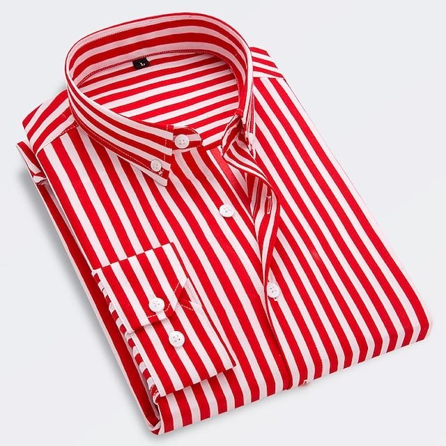 Cotton Striped Shirt Long Sleeve Slim Fit Summer - Red