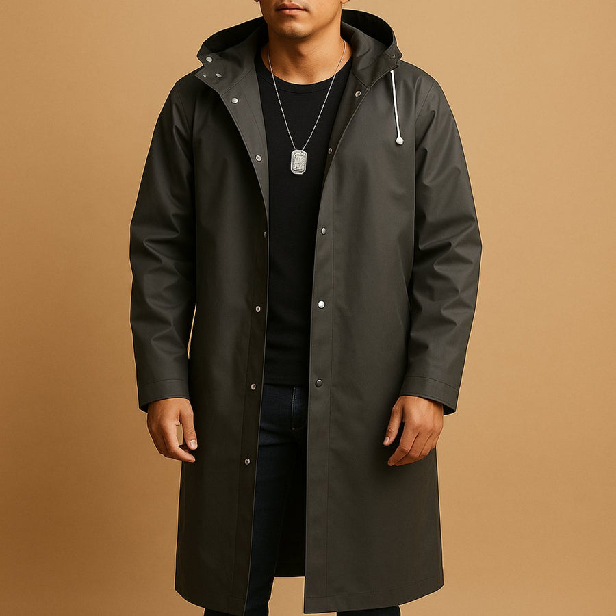 Men's Rain Jacket | Hooded Waterproof Knee Length Relaxed Fit