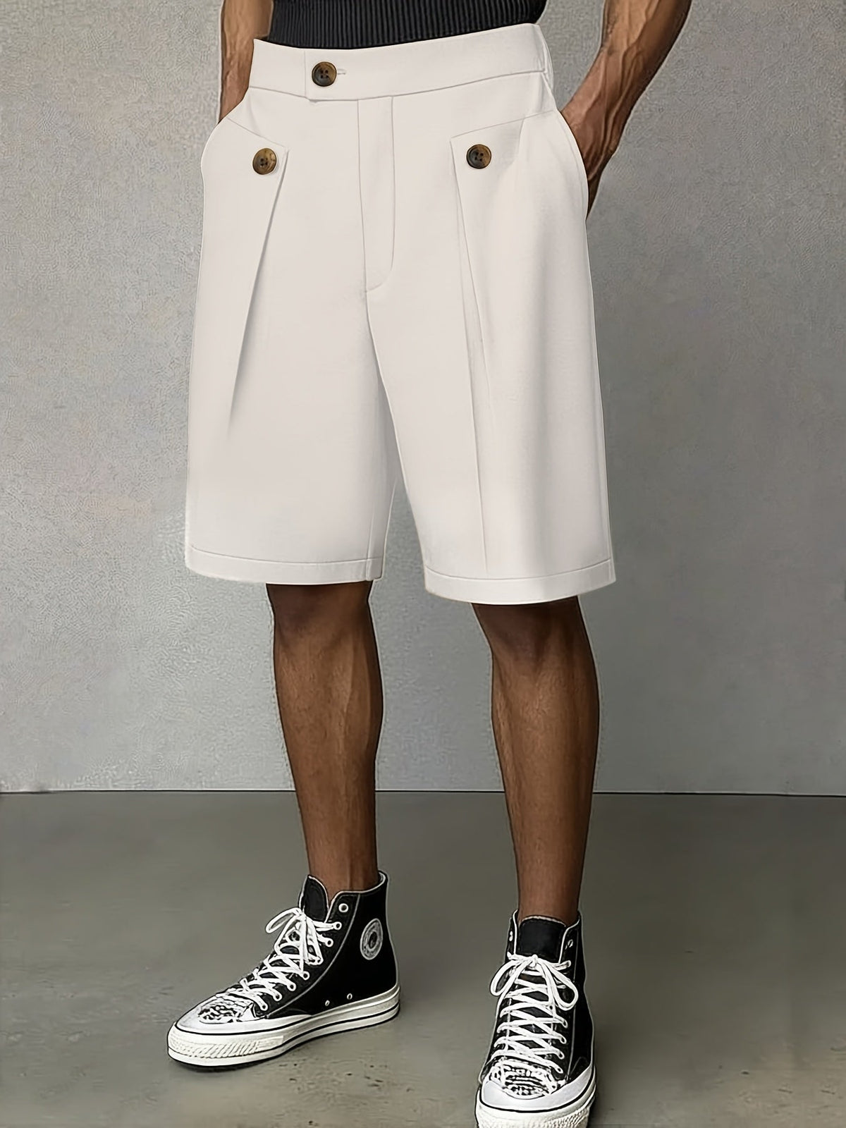 Men's Tailored Shorts | Pleated Front Relaxed Fit Button Closure