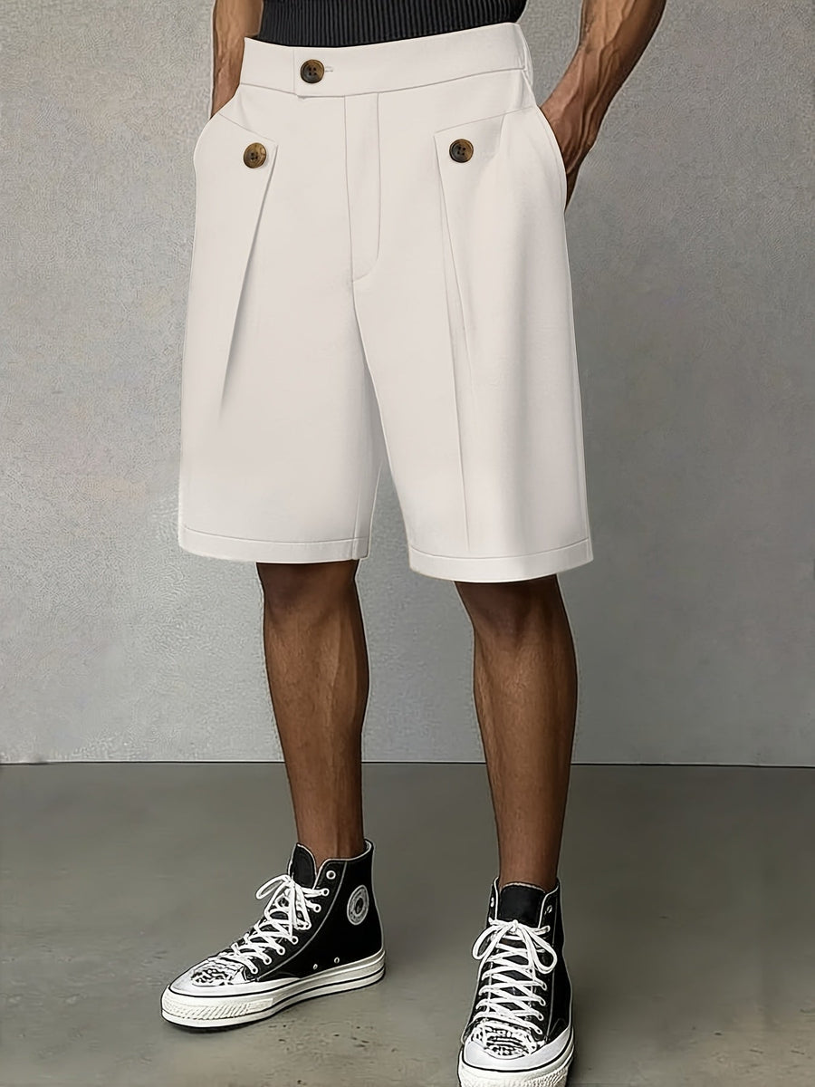 Men's Tailored Shorts | Pleated Front Relaxed Fit Button Closure