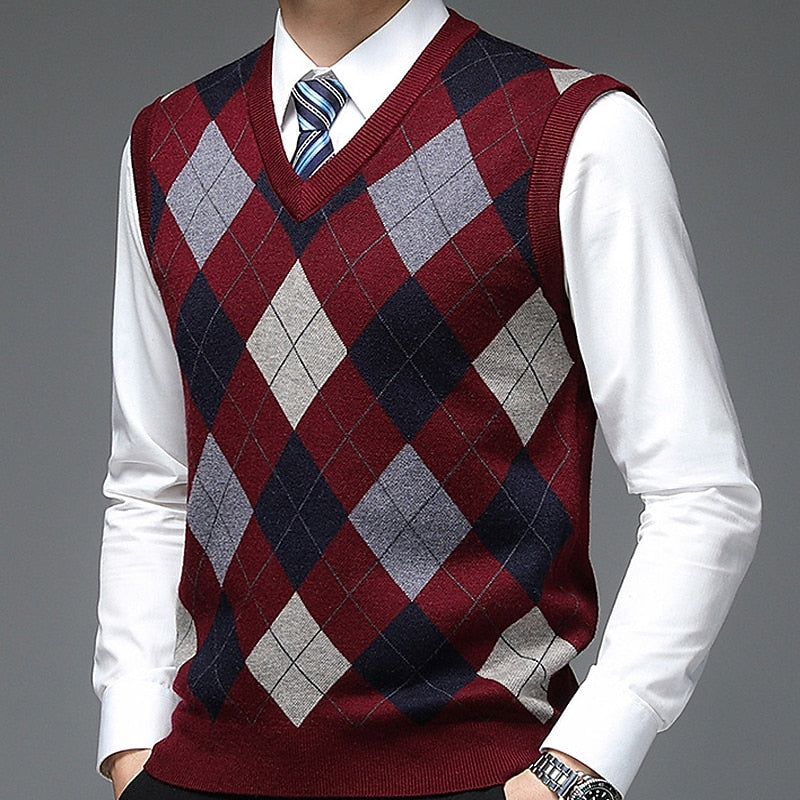 Men's Sweater Vest | V-Neck Argyle Knit Sleeveless