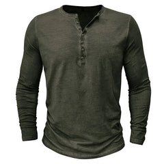 Men's Long Sleeve Henley | Knit Blend Button Neckline Relaxed Fit