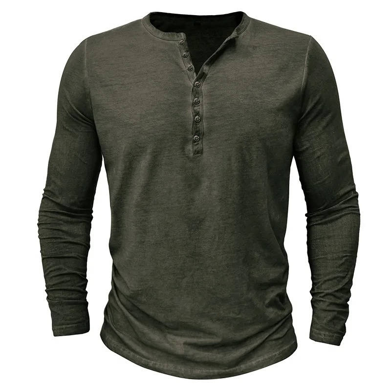 Men's Long Sleeve Henley | Knit Blend Button Neckline Relaxed Fit