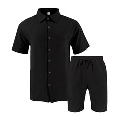 Men's Beach Shorts | Short Sleeve Button-Up Collared Linen