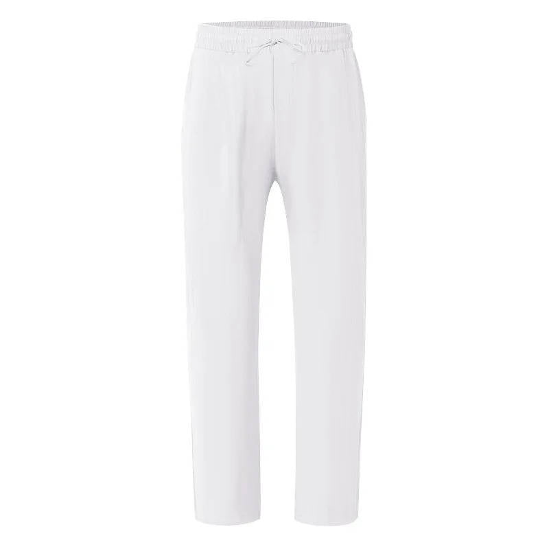 Men's White Linen Slacks | Drawstring Waist Relaxed Straight Leg
