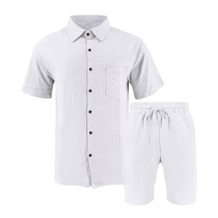 Men's Beach Shorts | Short Sleeve Button-Up Collared Linen