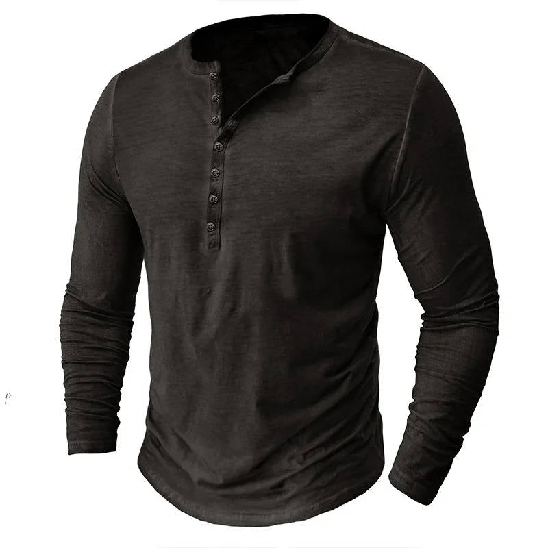 Men's Long Sleeve Henley | Knit Blend Button Neckline Relaxed Fit