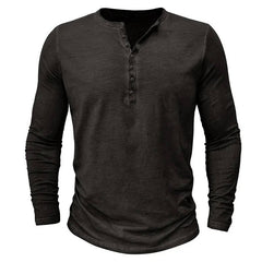 Men's Long Sleeve Henley | Knit Blend Button Neckline Relaxed Fit