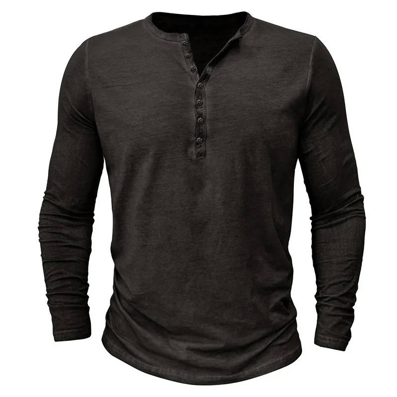 Men's Long Sleeve Henley | Knit Blend Button Neckline Relaxed Fit