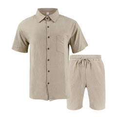 Men's Beach Shorts | Short Sleeve Button-Up Collared Linen