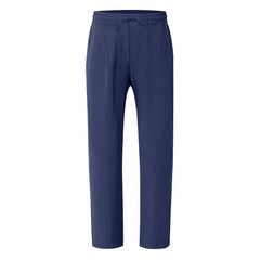 Men's White Linen Slacks | Drawstring Waist Relaxed Straight Leg