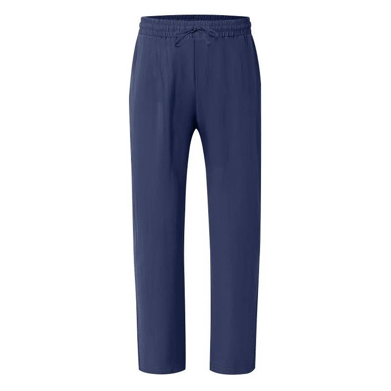 Men's White Linen Slacks | Drawstring Waist Relaxed Straight Leg