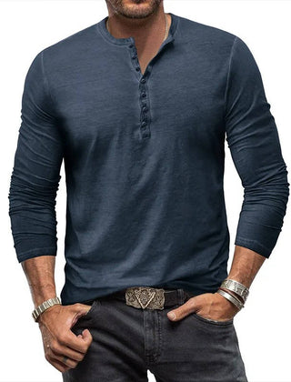 Men's Long Sleeve Henley | Knit Blend Button Neckline Relaxed Fit