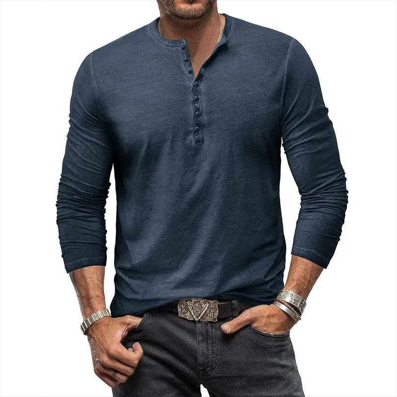 Men's Long Sleeve Henley | Knit Blend Button Neckline Relaxed Fit