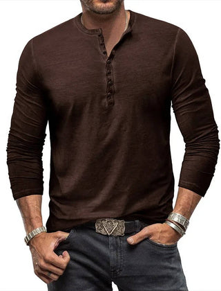 Men's Long Sleeve Henley | Knit Blend Button Neckline Relaxed Fit