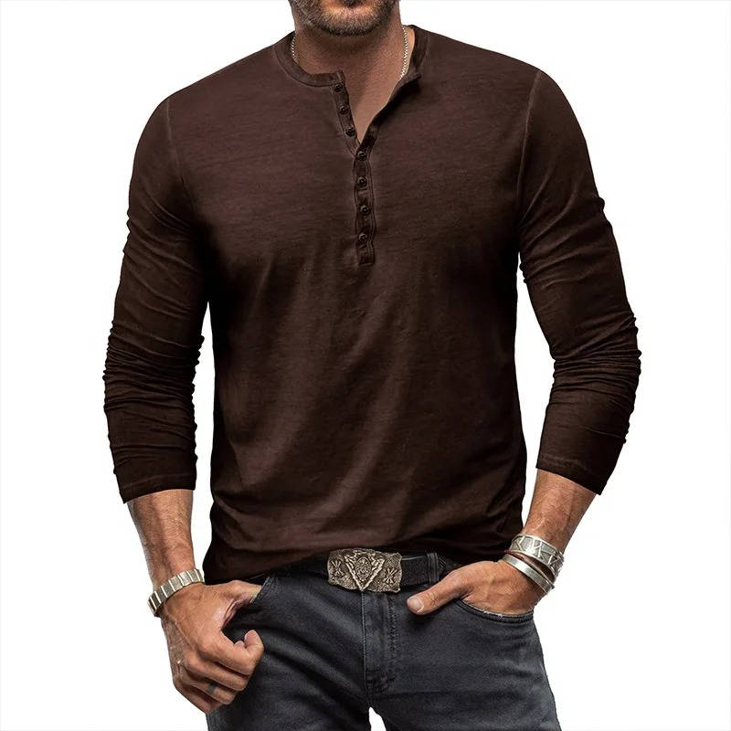 Men's Long Sleeve Henley | Knit Blend Button Neckline Relaxed Fit