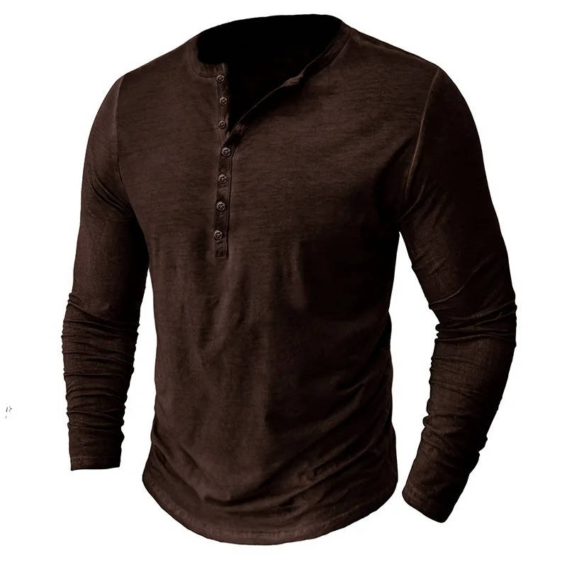 Men's Long Sleeve Henley | Knit Blend Button Neckline Relaxed Fit