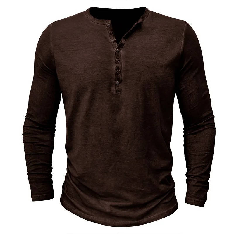 Men's Long Sleeve Henley | Knit Blend Button Neckline Relaxed Fit