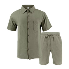 Men's Beach Shorts | Short Sleeve Button-Up Collared Linen