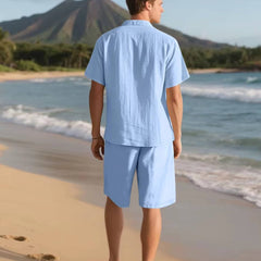 Men's Beach Shorts | Short Sleeve Button-Up Collared Linen