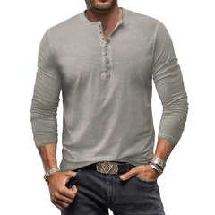 Men's Long Sleeve Henley | Knit Blend Button Neckline Relaxed Fit