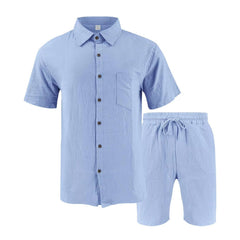 Men's Beach Shorts | Short Sleeve Button-Up Collared Linen