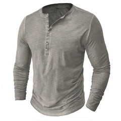 Men's Long Sleeve Henley | Knit Blend Button Neckline Relaxed Fit