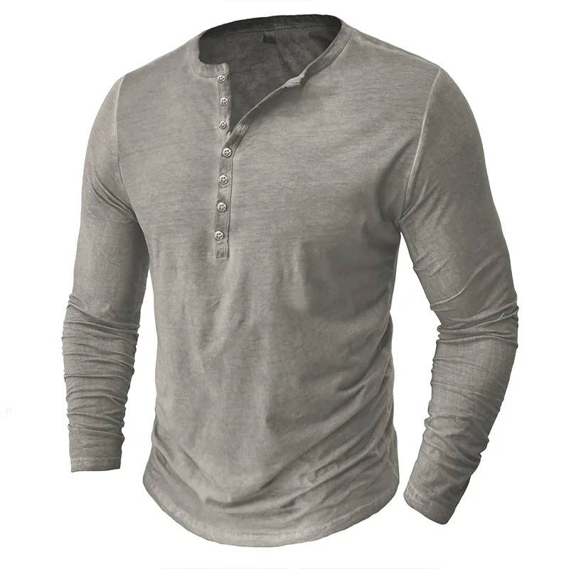 Men's Long Sleeve Henley | Knit Blend Button Neckline Relaxed Fit