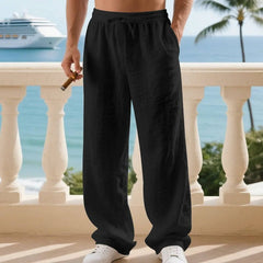 Men's White Linen Slacks | Drawstring Waist Relaxed Straight Leg