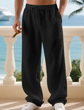 Men's White Linen Slacks | Drawstring Waist Relaxed Straight Leg