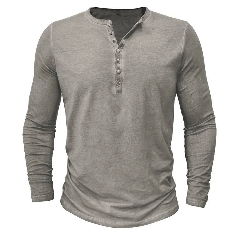 Men's Long Sleeve Henley | Knit Blend Button Neckline Relaxed Fit
