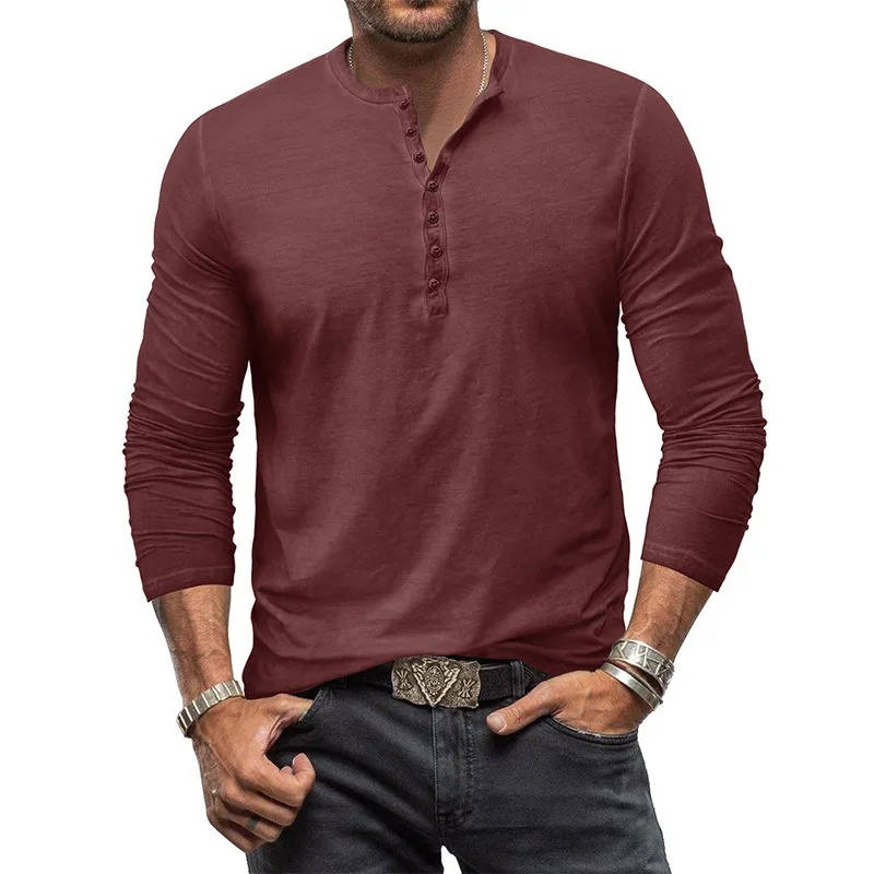 Men's Long Sleeve Henley | Knit Blend Button Neckline Relaxed Fit