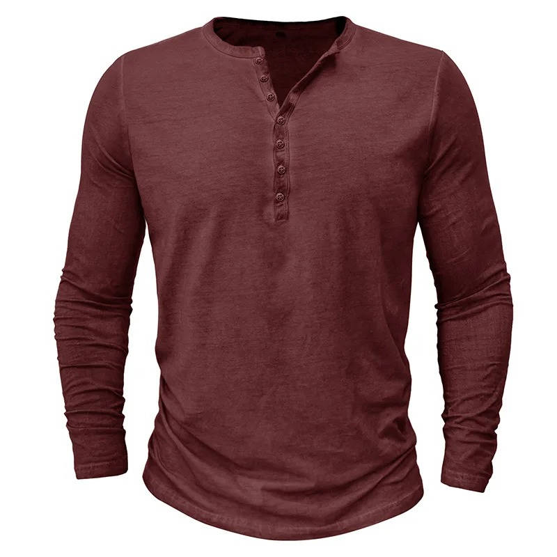 Men's Long Sleeve Henley | Knit Blend Button Neckline Relaxed Fit