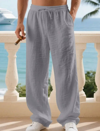 Men's White Linen Slacks | Drawstring Waist Relaxed Straight Leg