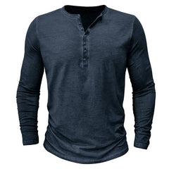 Men's Long Sleeve Henley | Knit Blend Button Neckline Relaxed Fit