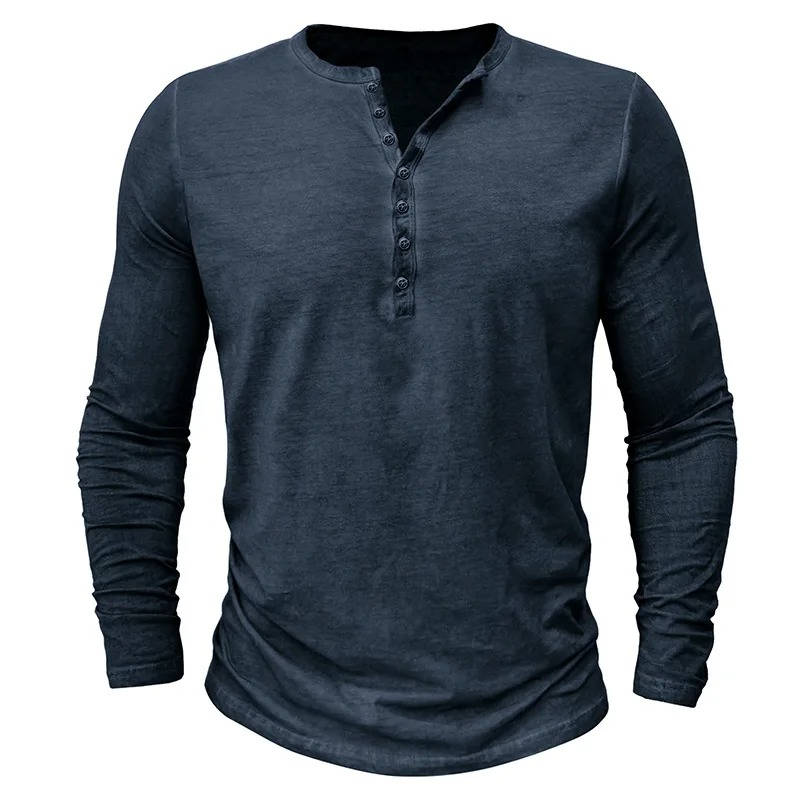 Men's Long Sleeve Henley | Knit Blend Button Neckline Relaxed Fit