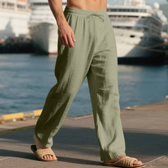 Men's White Linen Slacks | Drawstring Waist Relaxed Straight Leg