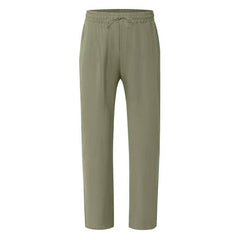 Men's White Linen Slacks | Drawstring Waist Relaxed Straight Leg