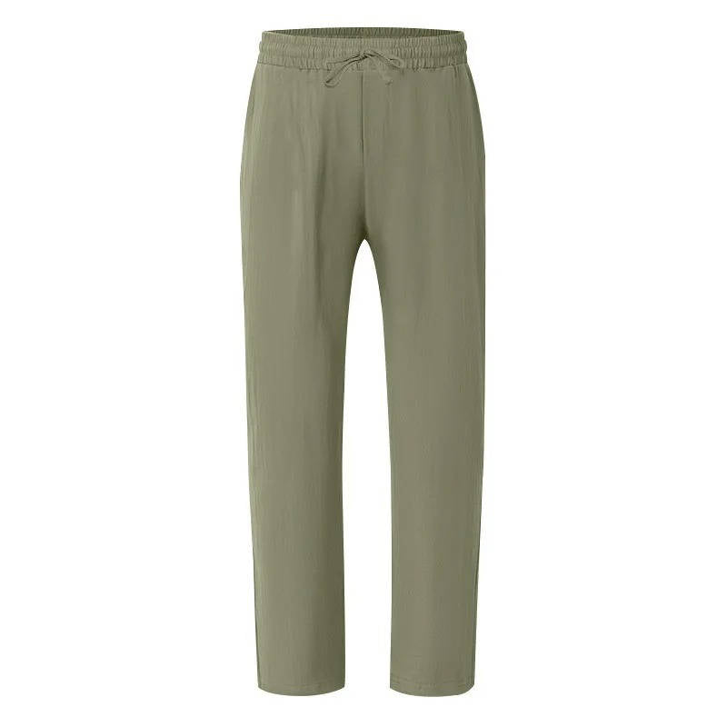 Men's White Linen Slacks | Drawstring Waist Relaxed Straight Leg